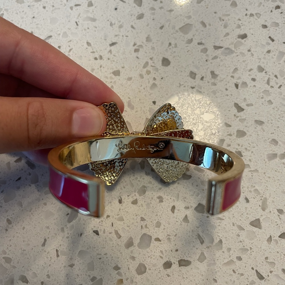 Lilly Pulitzer Pink Bow Gold Tone Cuff Bracelet - Picture 5 of 7